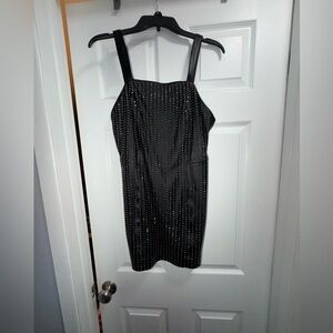 NOUR HAMMOUR Elegant Black Studded Leather Mini Dress